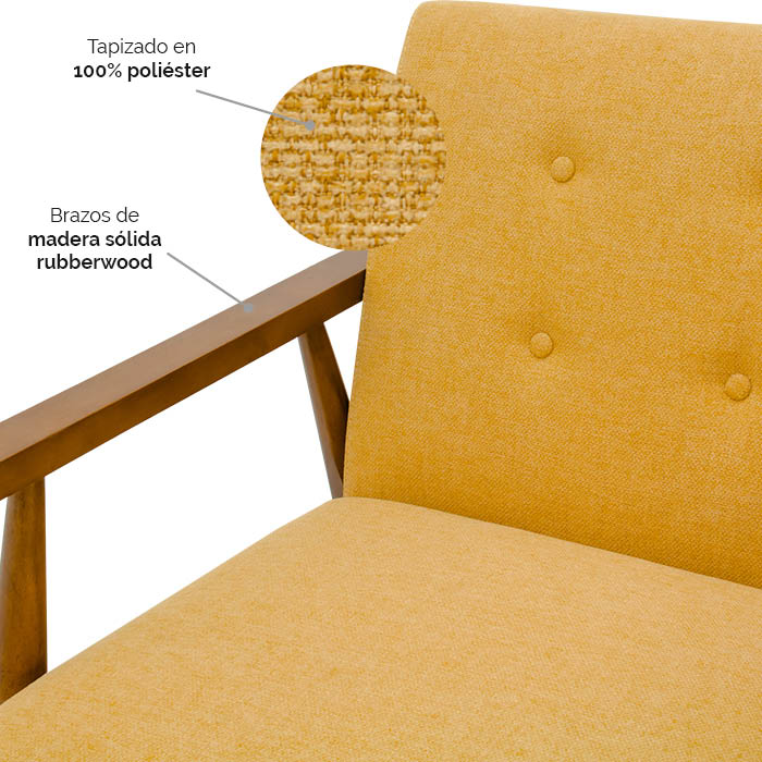 Sillon Tela Amarillo/nogal Cincuenta Y Siete | Sillones y Ottomanes | salas